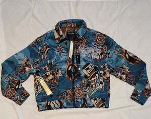 Reason Brand Tattoo Skull and 8-Ball Tapestry Zip Jacket